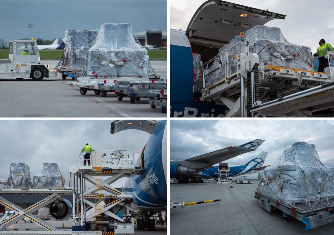 College of cargo being loaded to aircrafts
