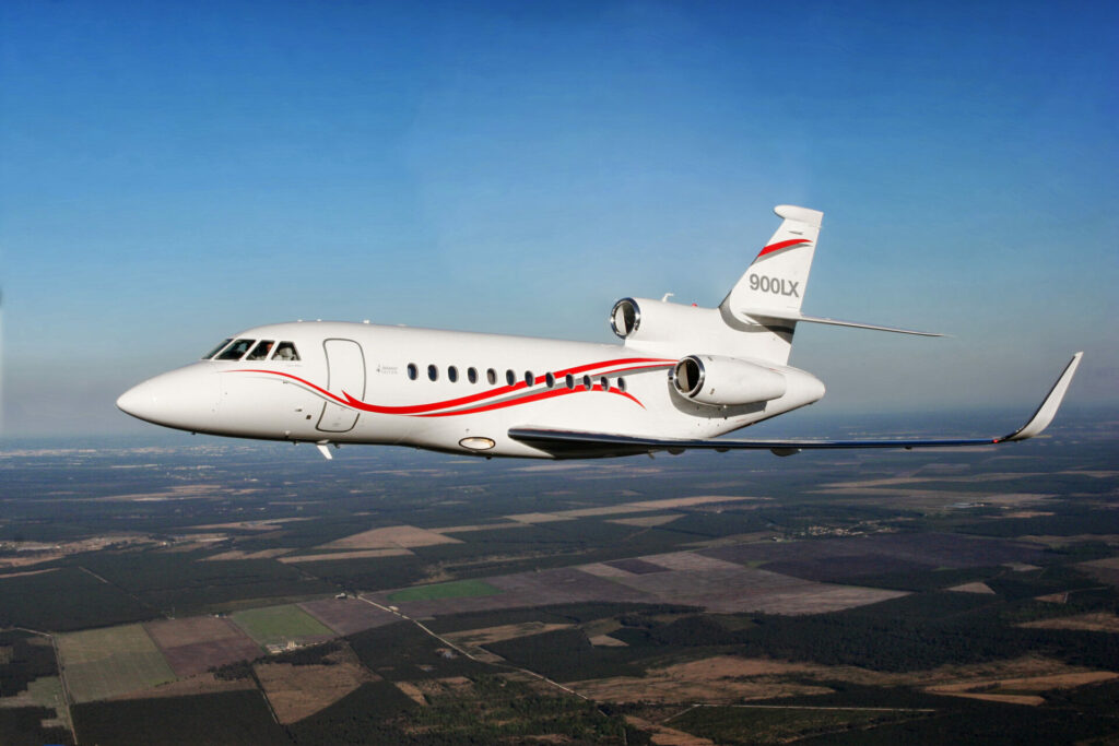 falcon 900lx in mid air private jet rental