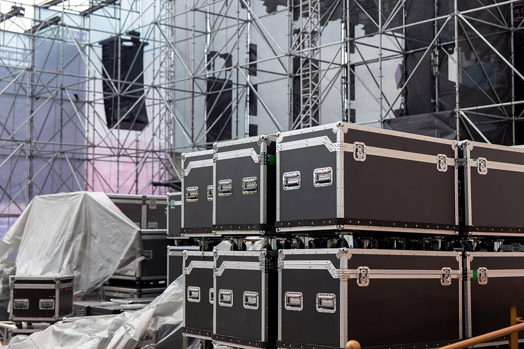 music equipment packed for air charter flight