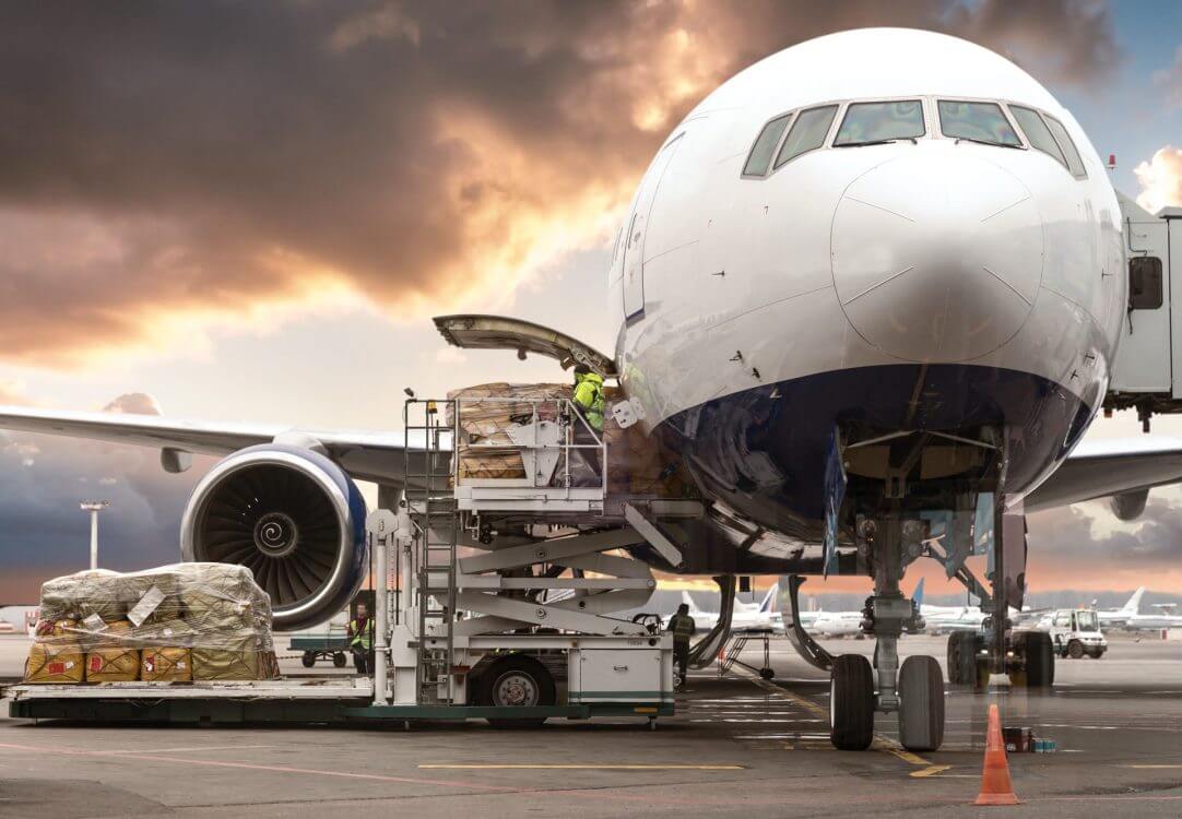 Cargo being loaded onto an aircraft