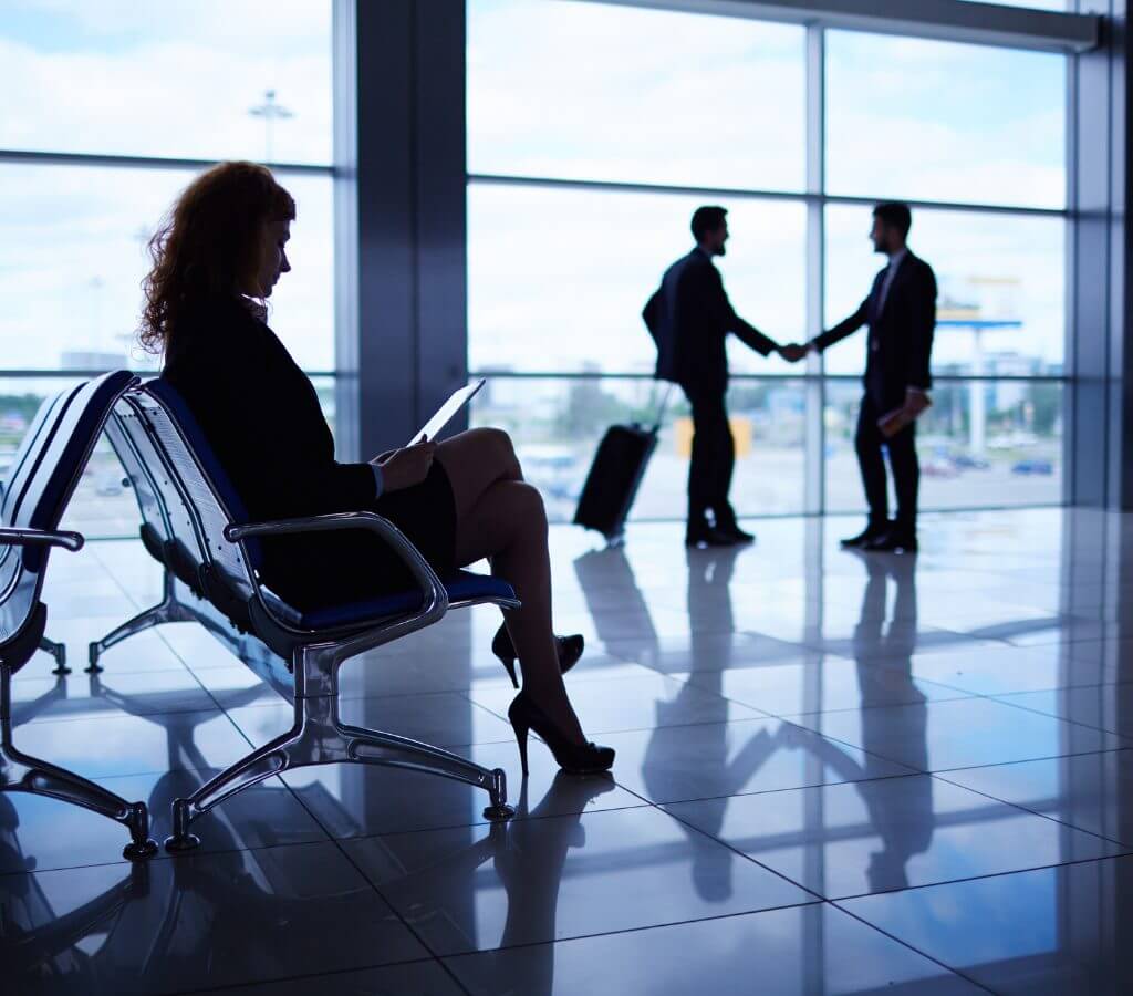 business meeting during group air charter flight