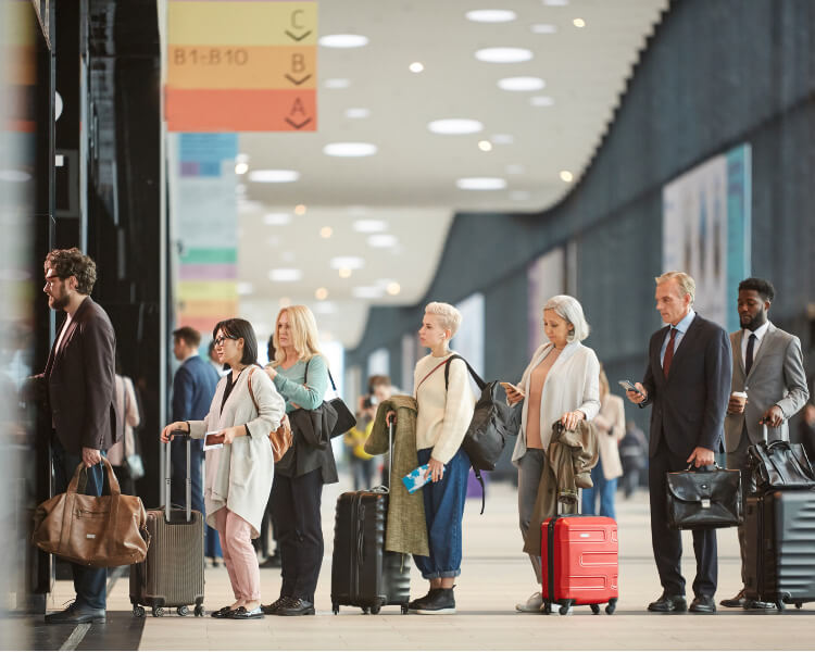 Air passengers queuing at the airport