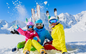 A family skiing