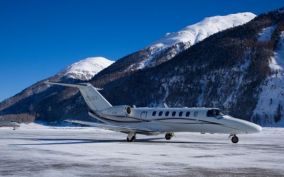 A private jet in the snow at a ski resort