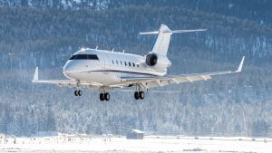 Business jet landing at aircraft in Switzerland