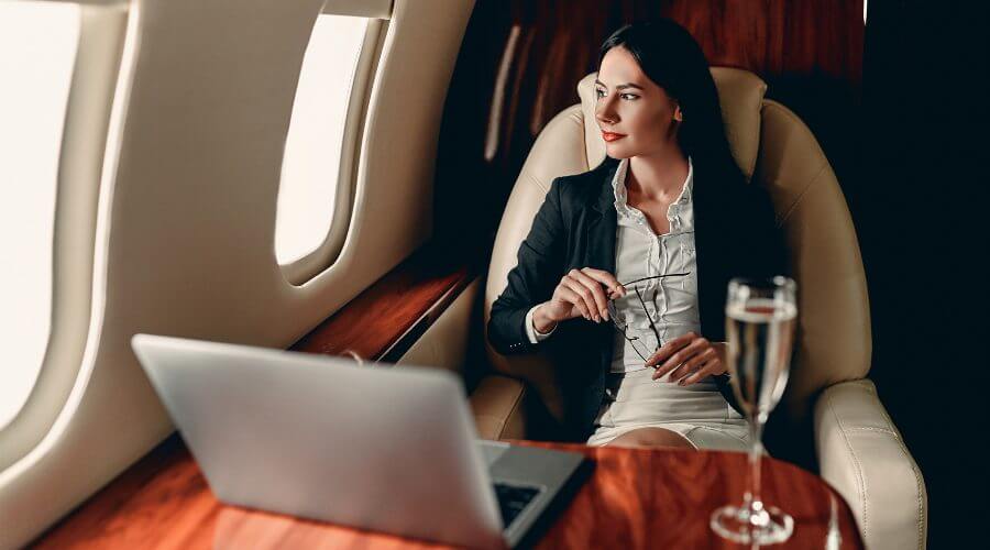A business woman on a private jet